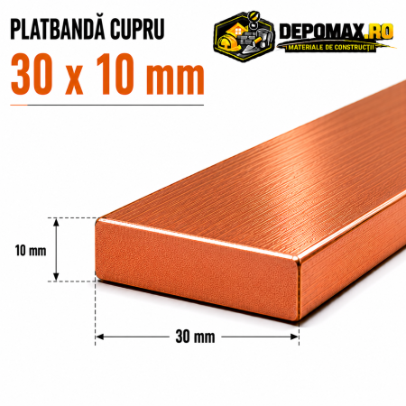 Platbanda cupru 30 x 10 mm – lungime 4 metri – EN Cu-ETP
